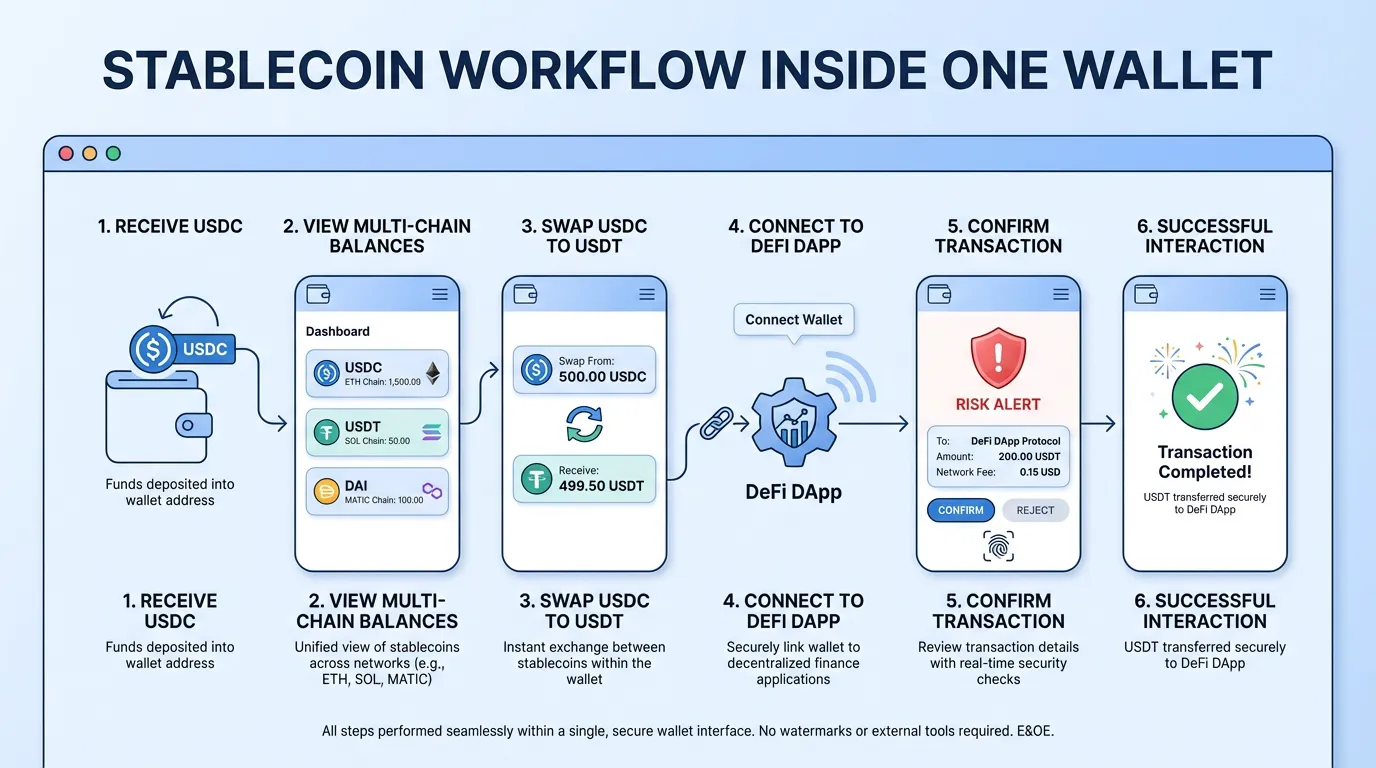 Stablecoin workflow inside one wallet