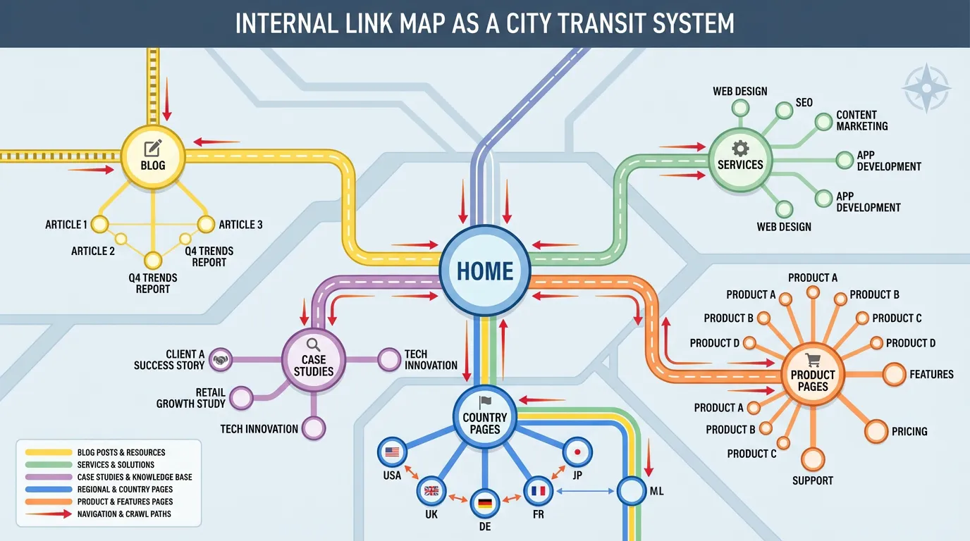 Internal link map as a city transit system