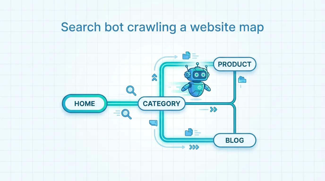 Search bot crawling a website map