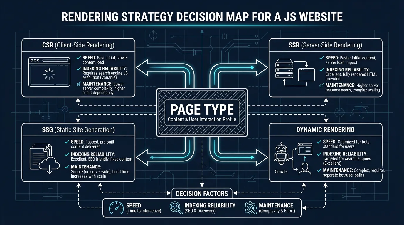 Rendering strategy decision map for a JS website