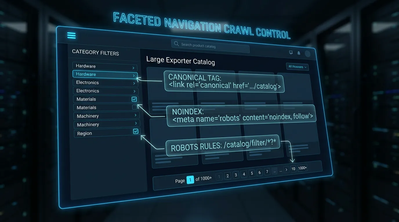 Faceted navigation crawl control for a large exporter catalog
