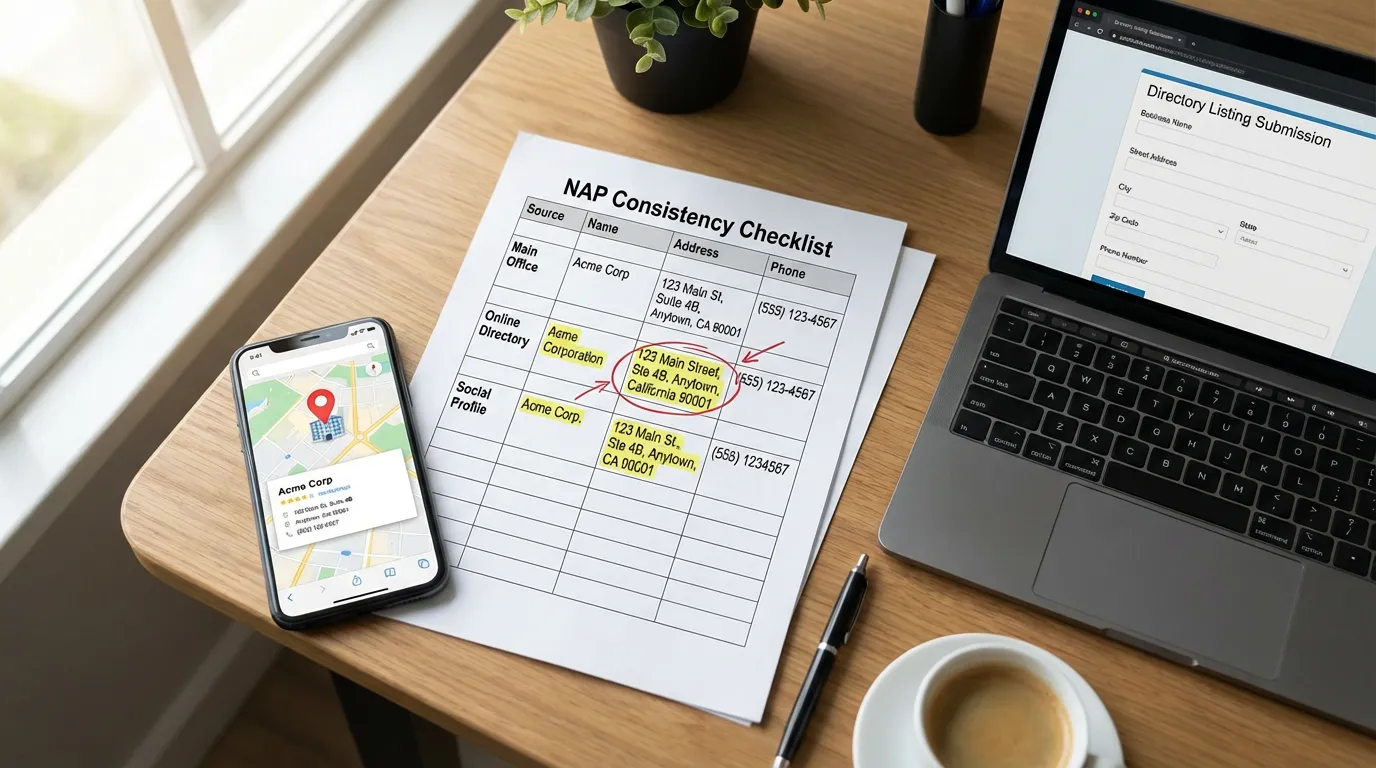 NAP Consistency Checklist on Desk