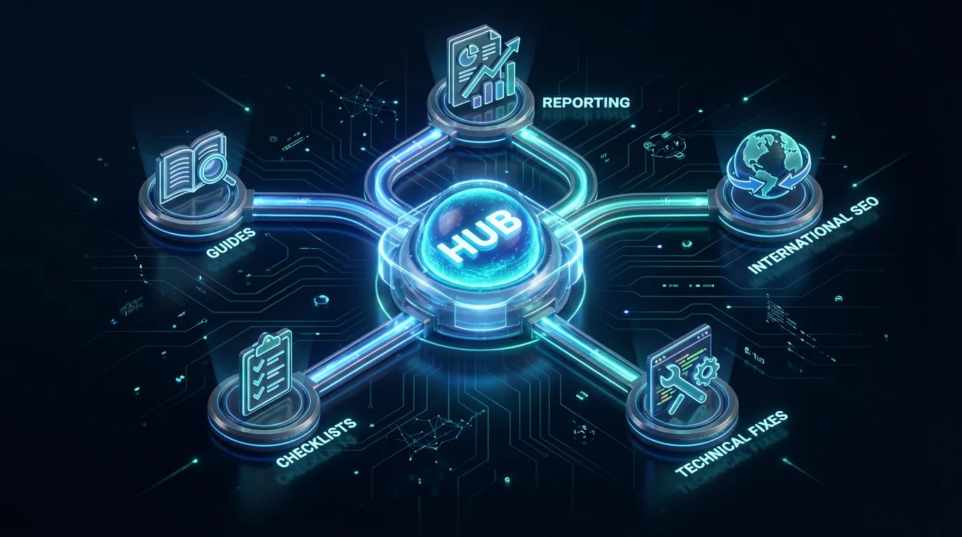 Topic cluster hub and spokes diagram