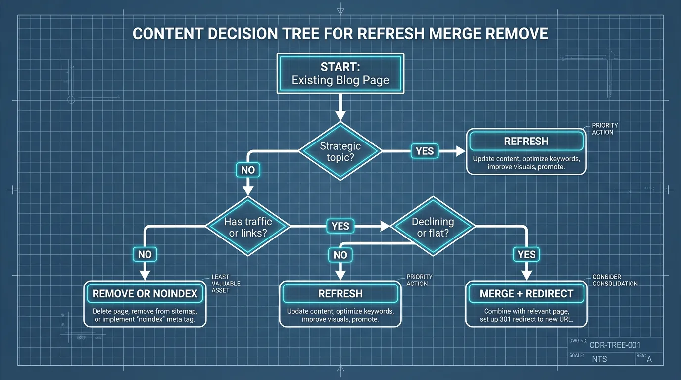 Content decision tree for refresh merge remove