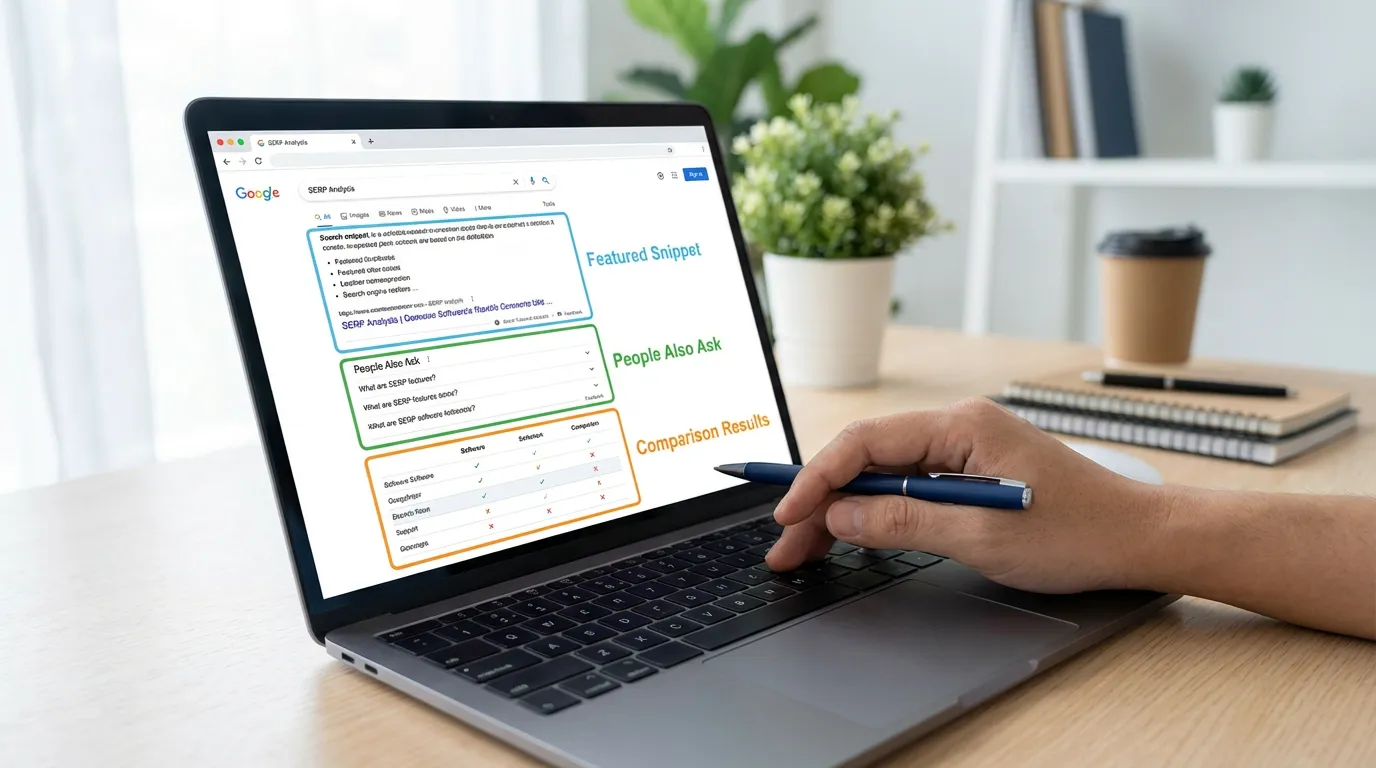 SERP analysis on a laptop