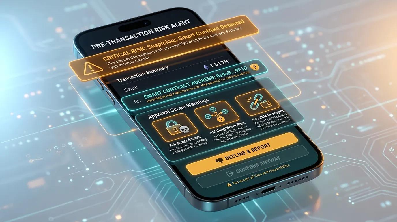 Pre-transaction risk alert UI mock
