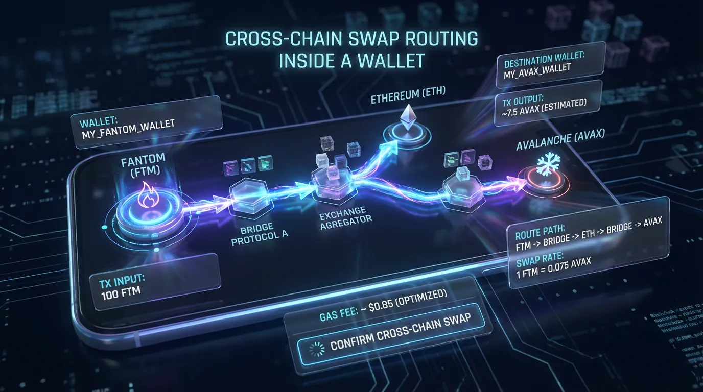 Cross-chain swap routing inside a wallet