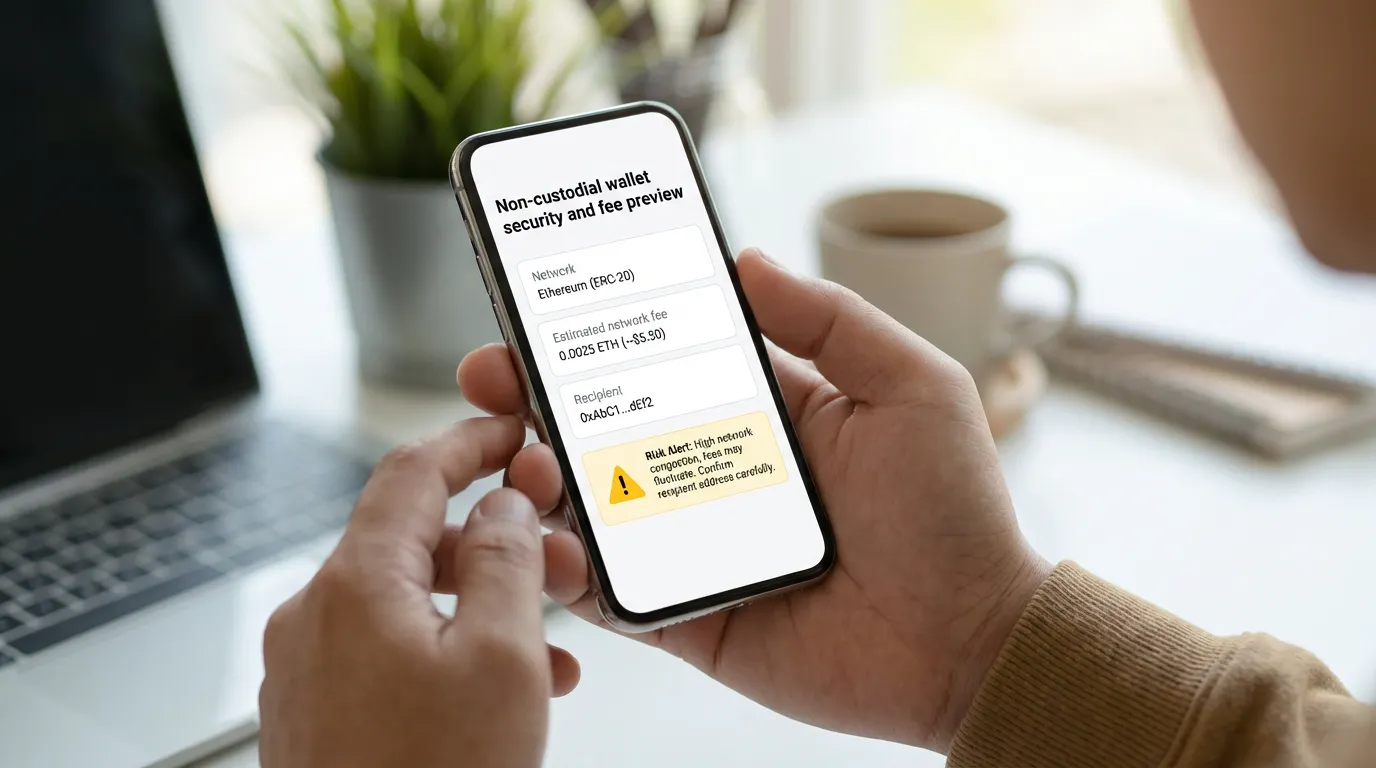 Non-custodial wallet security and fee preview