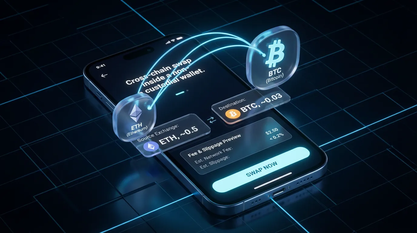 Cross-chain swap inside a non-custodial wallet