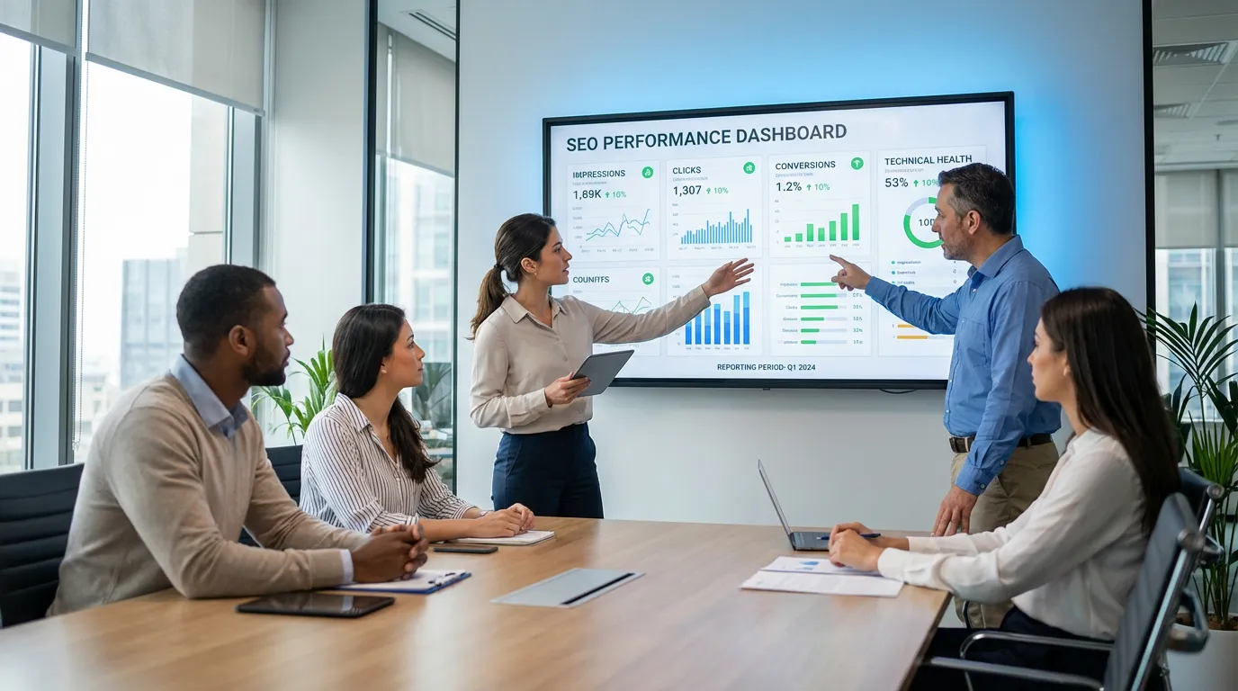 SEO reporting dashboard meeting