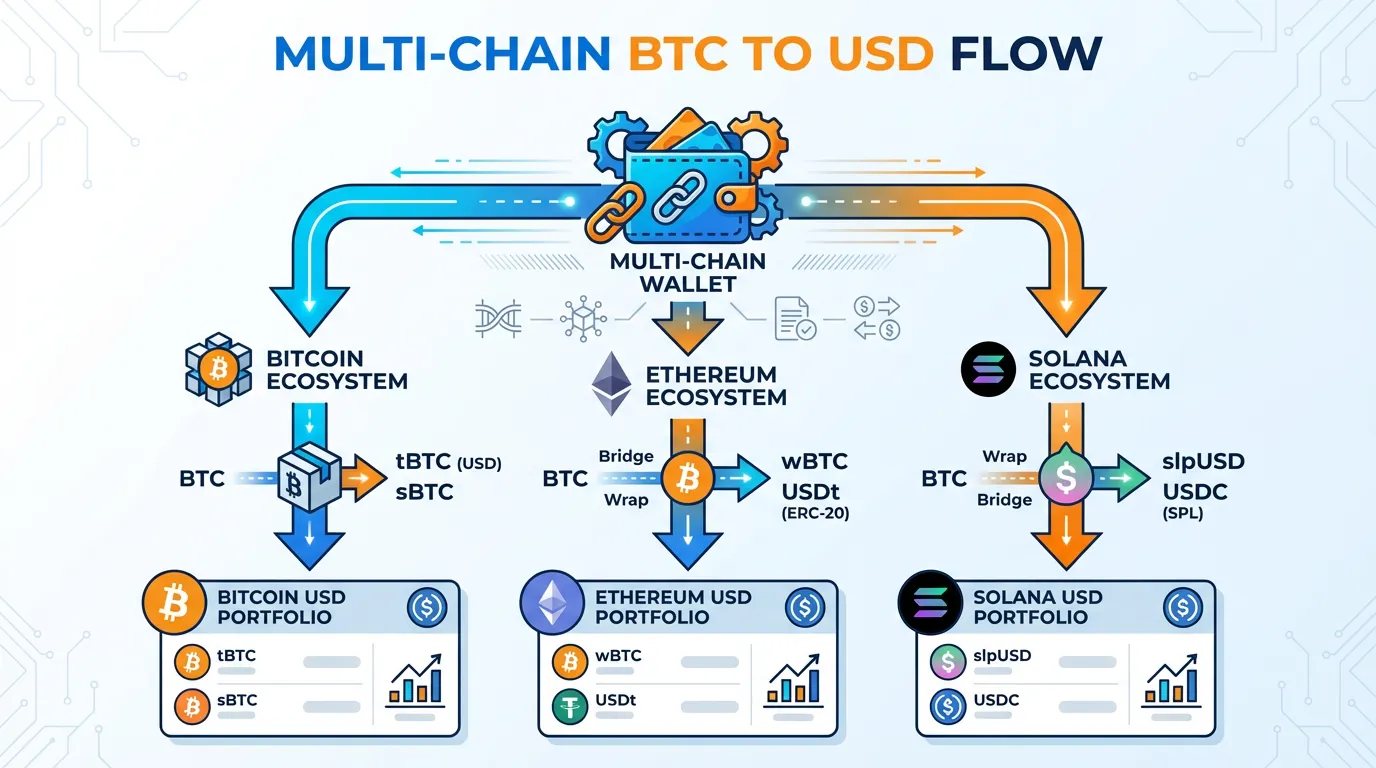 多链 BTC 到 USD 流程