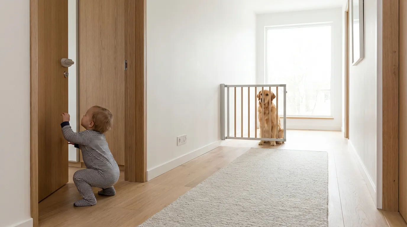 Modern family babyproofing hallway