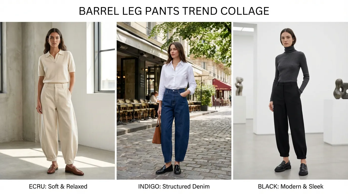 Barrel Leg Pants Trend Collage