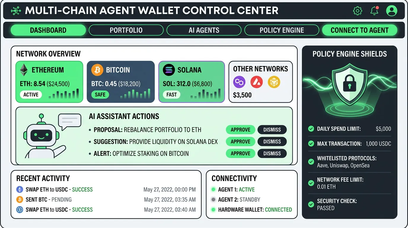 Multi-chain agent wallet control center