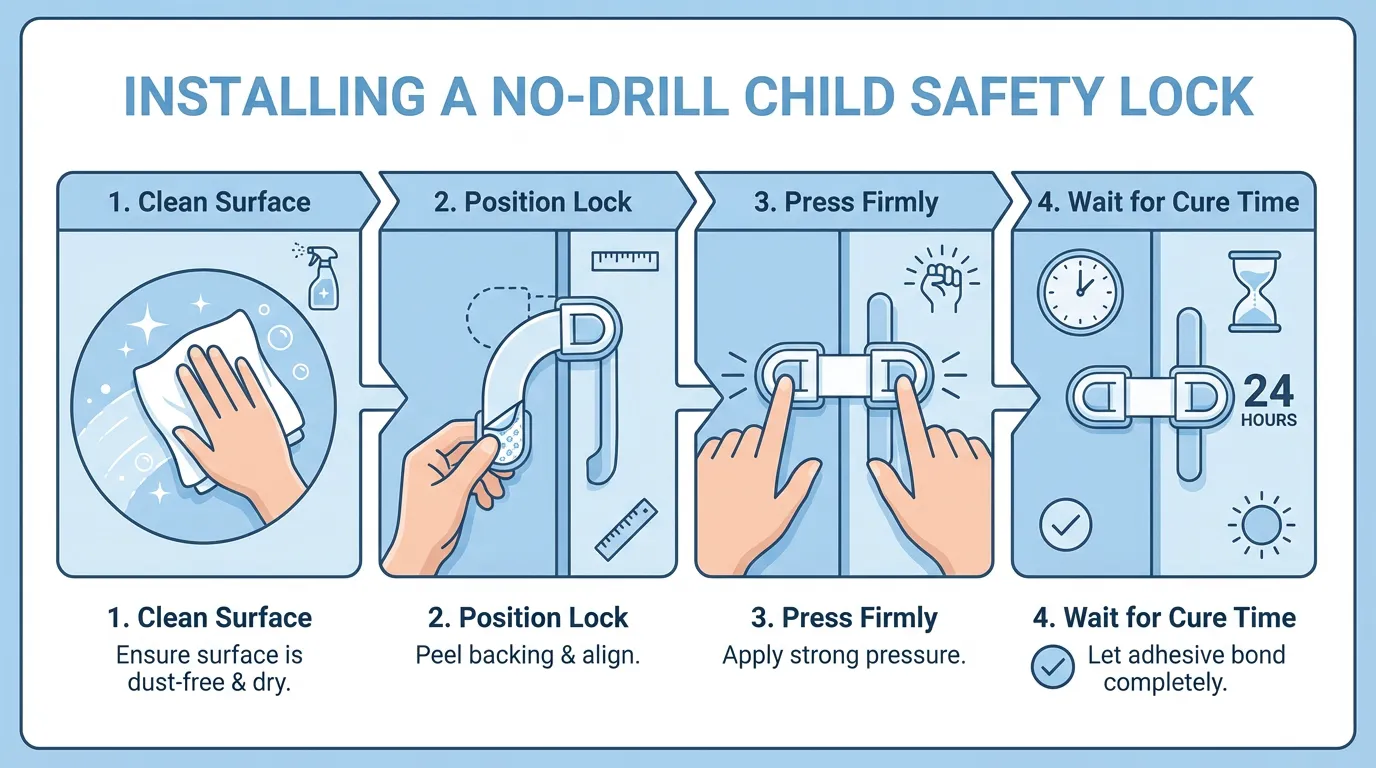 Installing a no-drill child safety lock