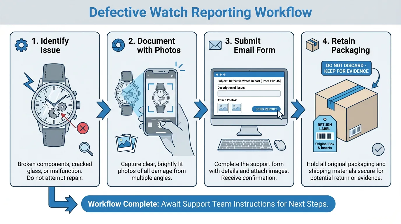 Defective watch reporting workflow