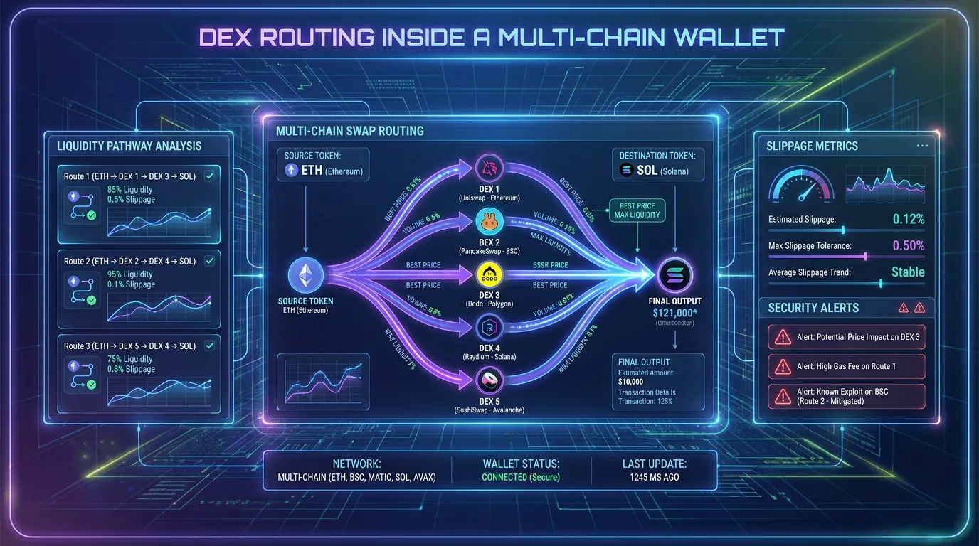 DEX routing inside a multi-chain wallet