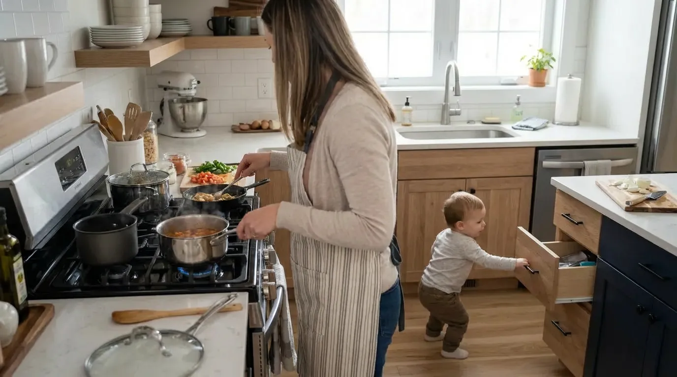 Parent planning a babyproofing setup