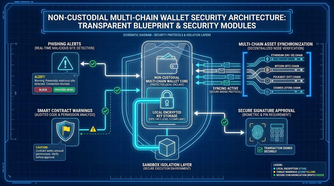 Non-custodial multi-chain wallet security architecture