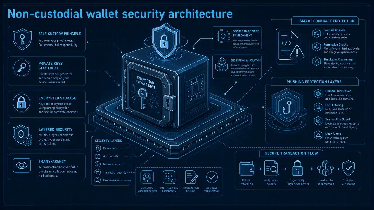Non-custodial wallet security architecture