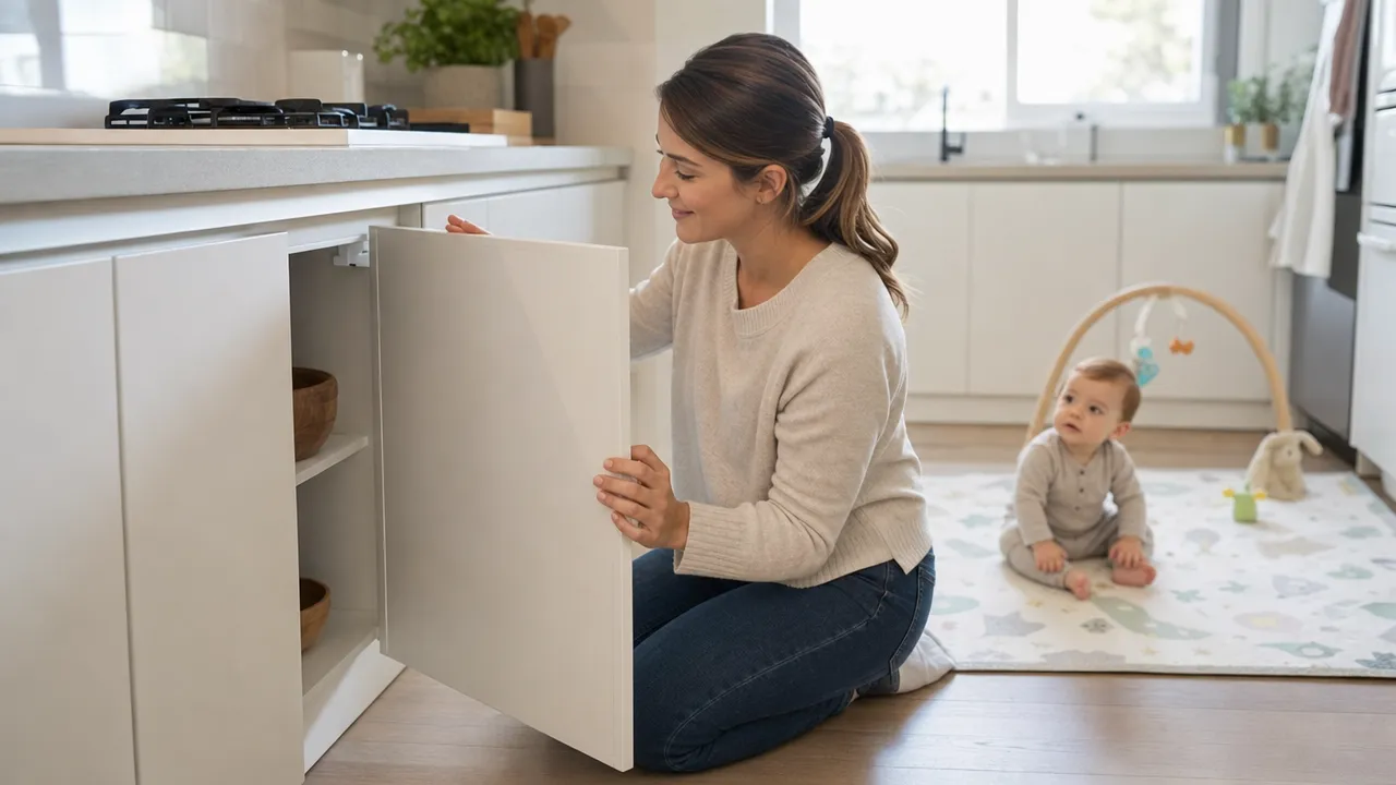 Parent checking invisible cabinet locks