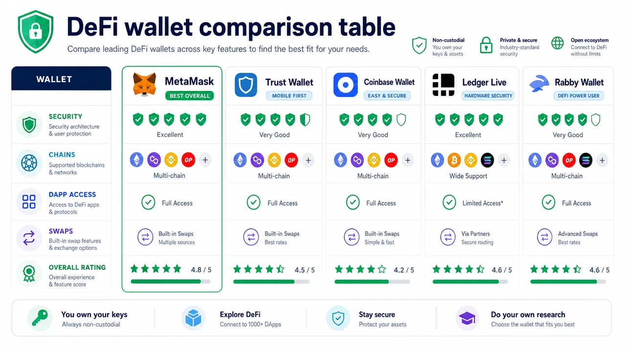 DeFi wallet comparison table