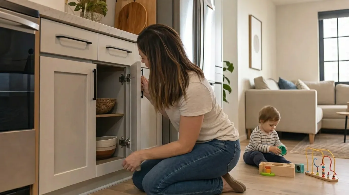 Renter-friendly cabinet safety setup