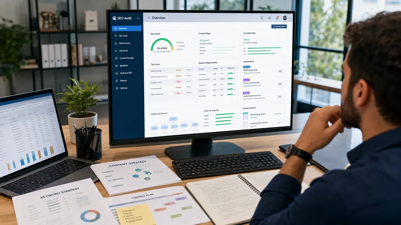 SEO audit and content strategy workspace