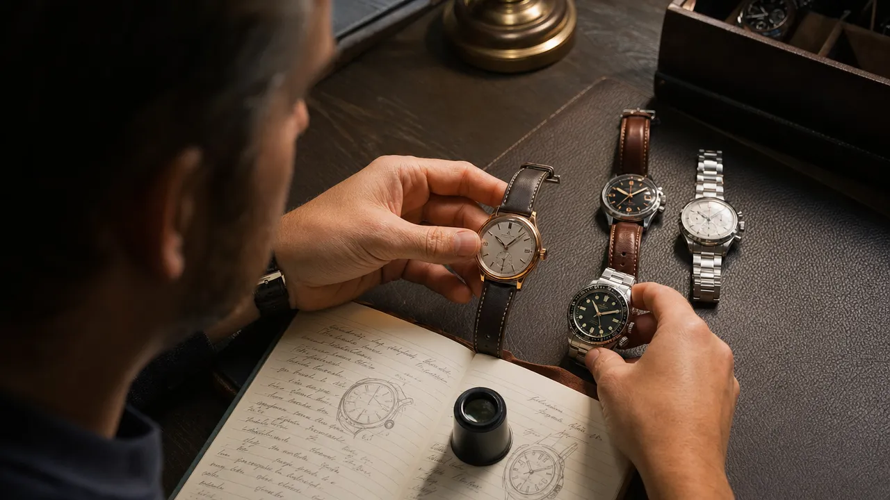 Collector comparing mechanical watches