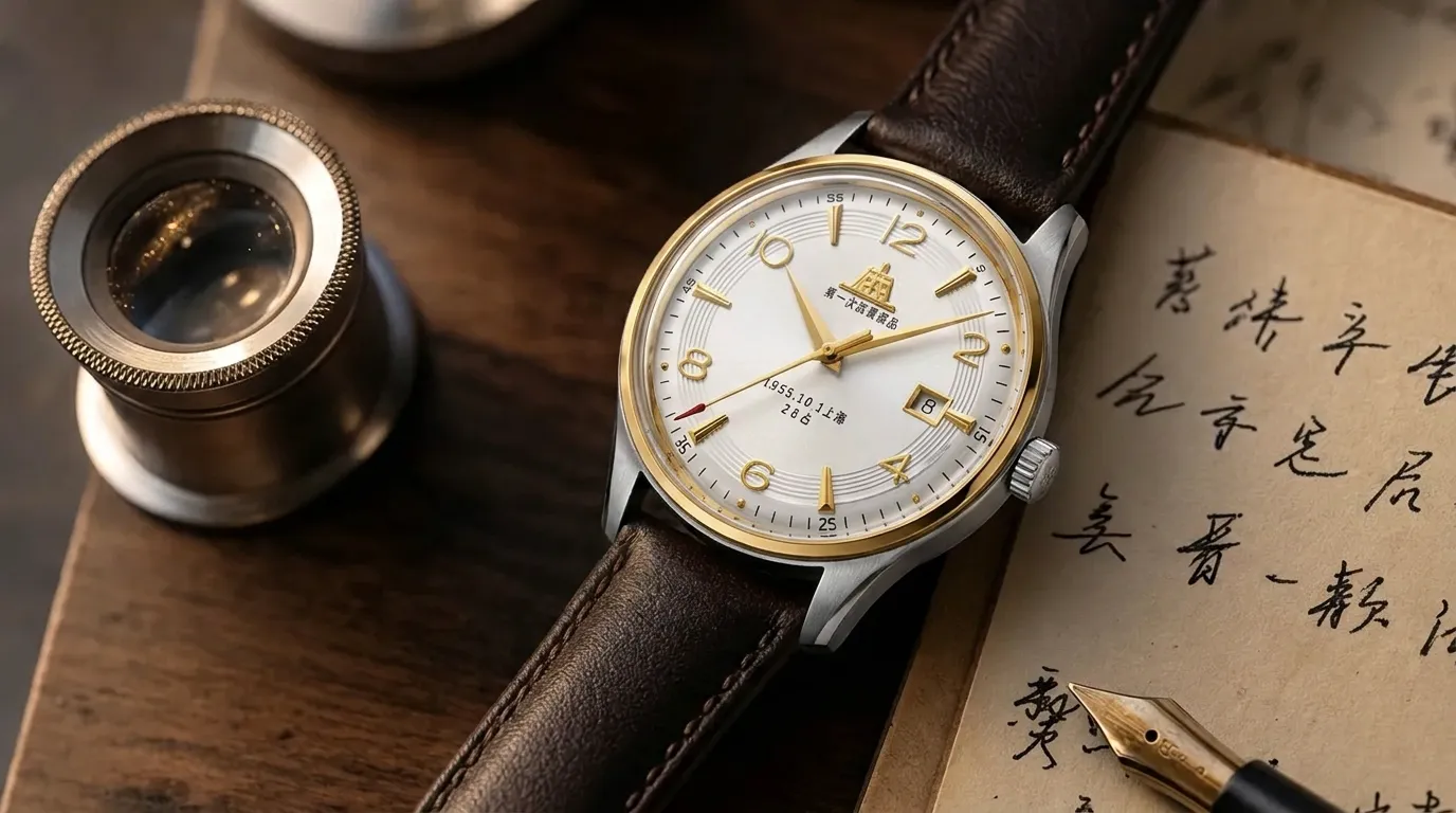 Shanghai vintage watch on a collector desk