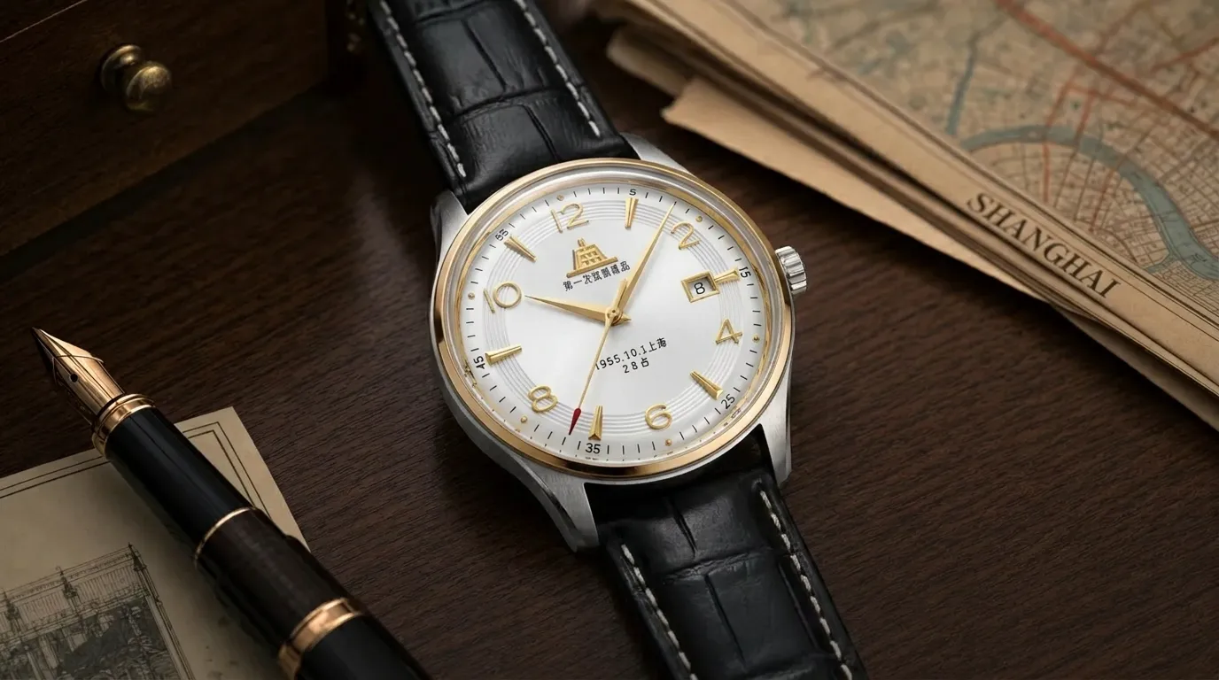 Heritage Chinese mechanical watch on a Shanghai desk
