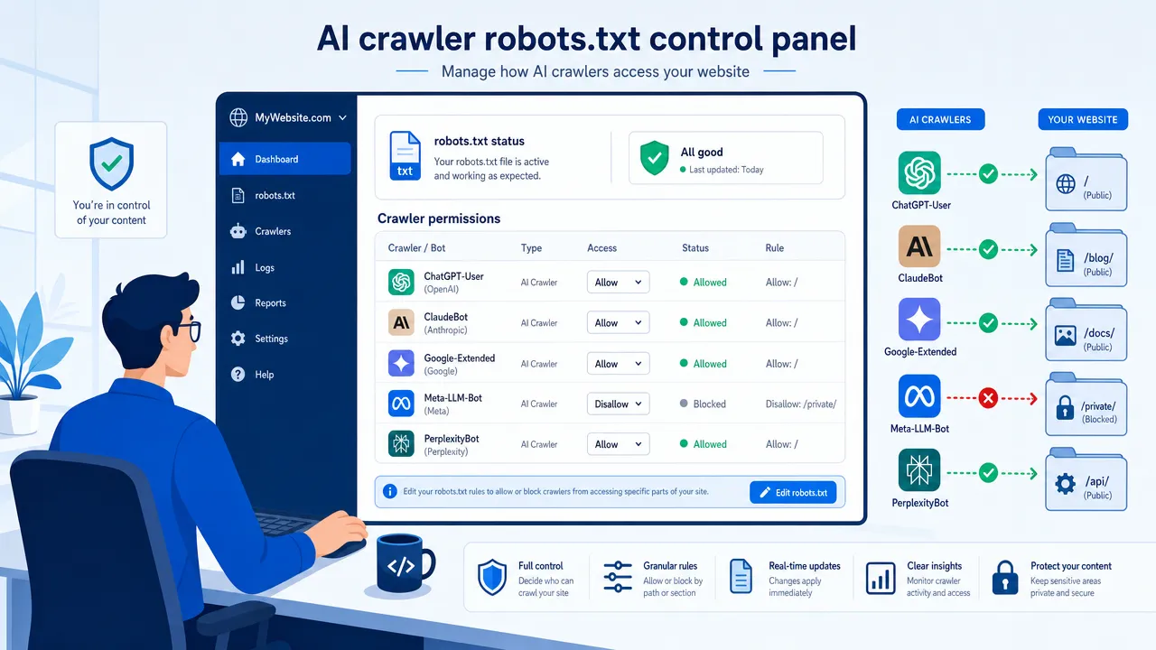 AI crawler robots.txt control panel