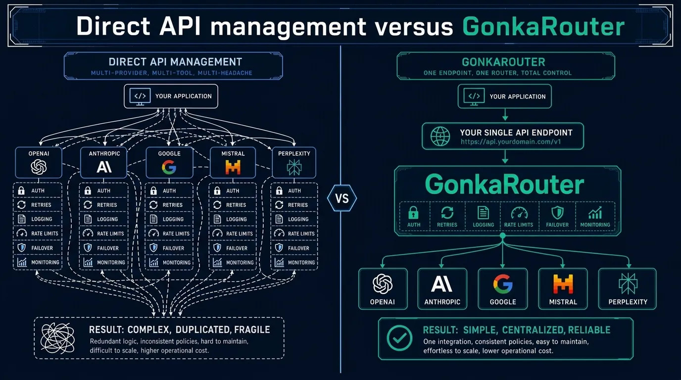 Direct API management versus GonkaRouter