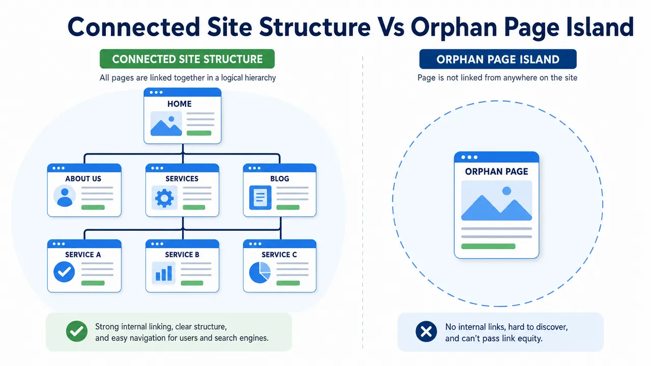 Connected Site Structure Vs Orphan Page Island