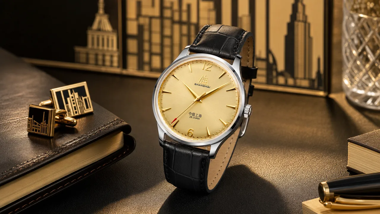 Shanghai Watch 50s gold sunburst editorial still life
