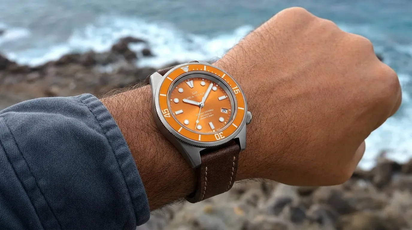 Titanium mechanical sports watch wrist shot