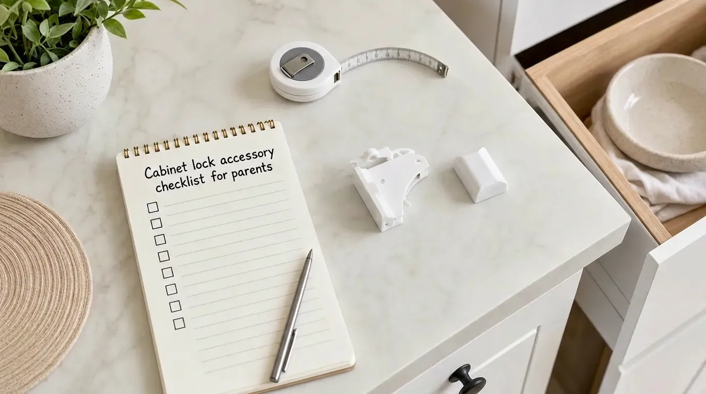 Cabinet lock accessory checklist for parents