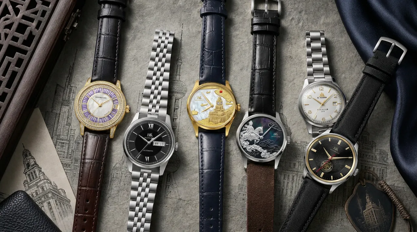 Shanghai heritage watch collection flat lay