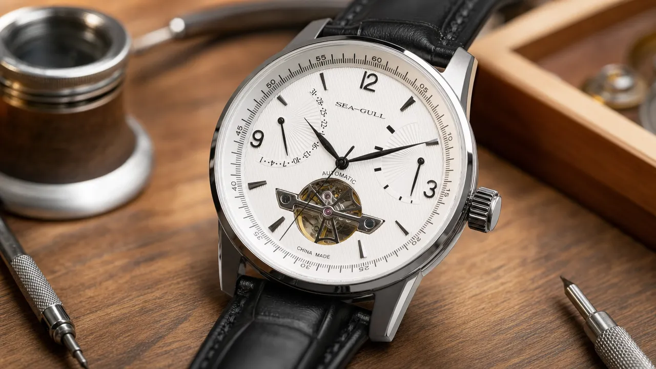 Sea-Gull mechanical watch with exposed movement