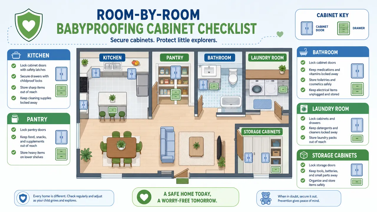 Room-by-room babyproofing cabinet checklist