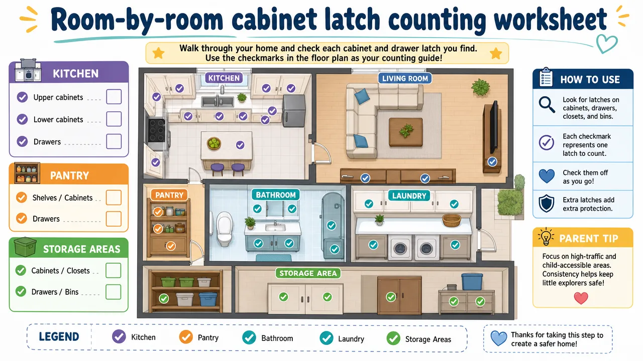 Room-by-room cabinet latch counting worksheet