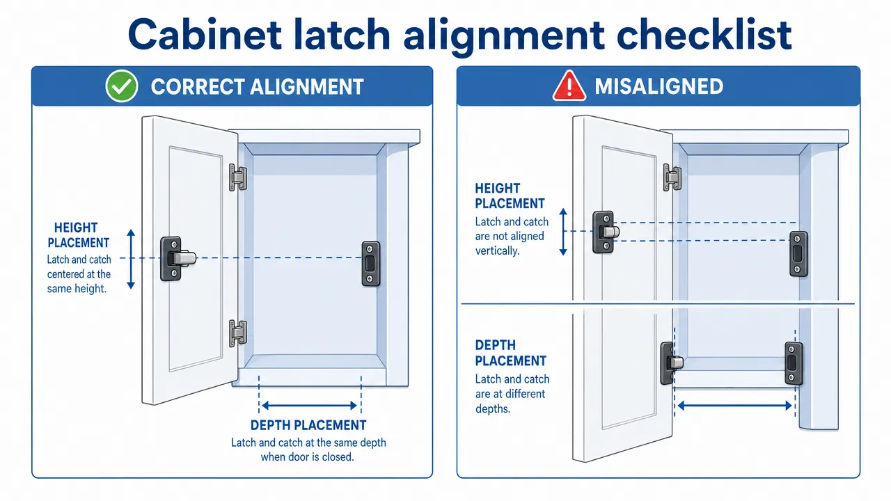 Cabinet latch alignment checklist