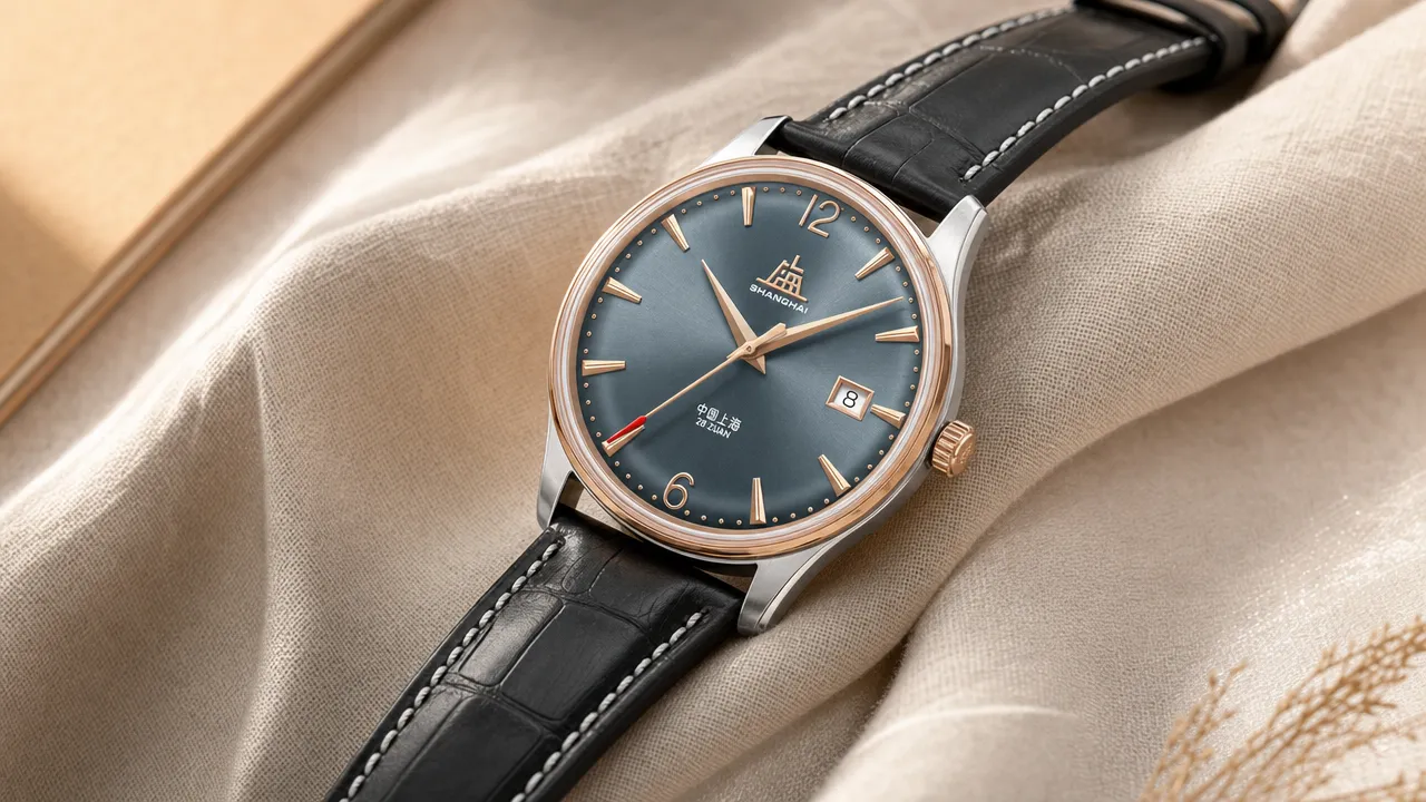 Shanghai Watch 50s Light Ink Blue Sunburst Dial heritage styling