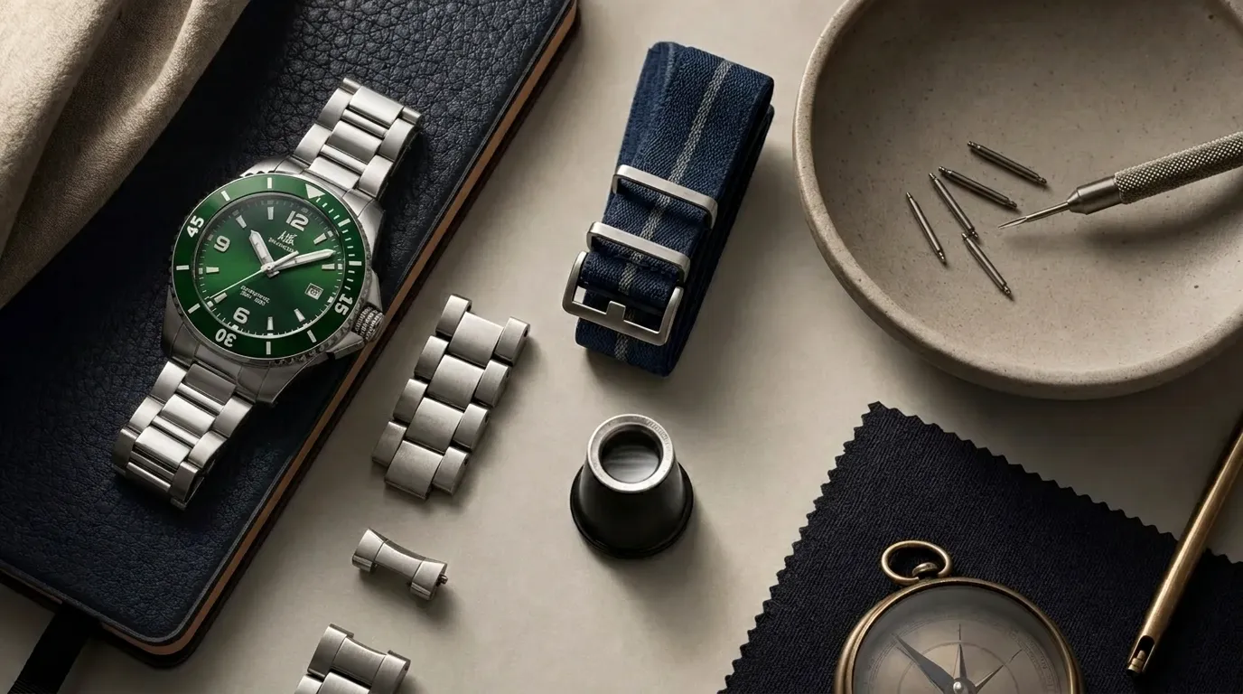 Retro dive watch styling mood