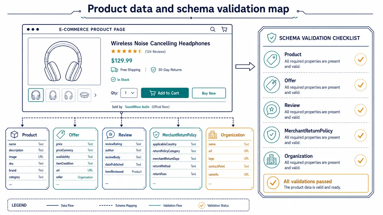 Product data and schema validation map