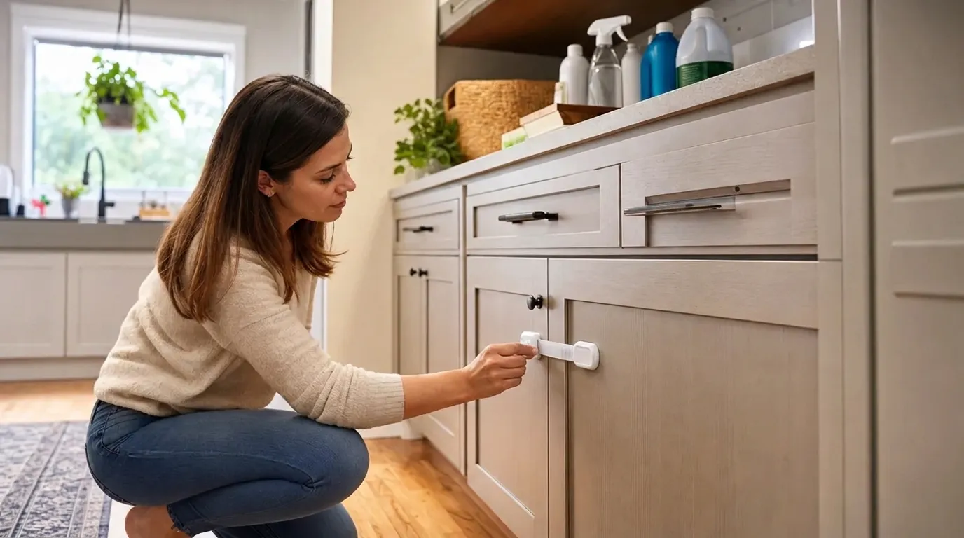 Kitchen cabinet babyproofing setup