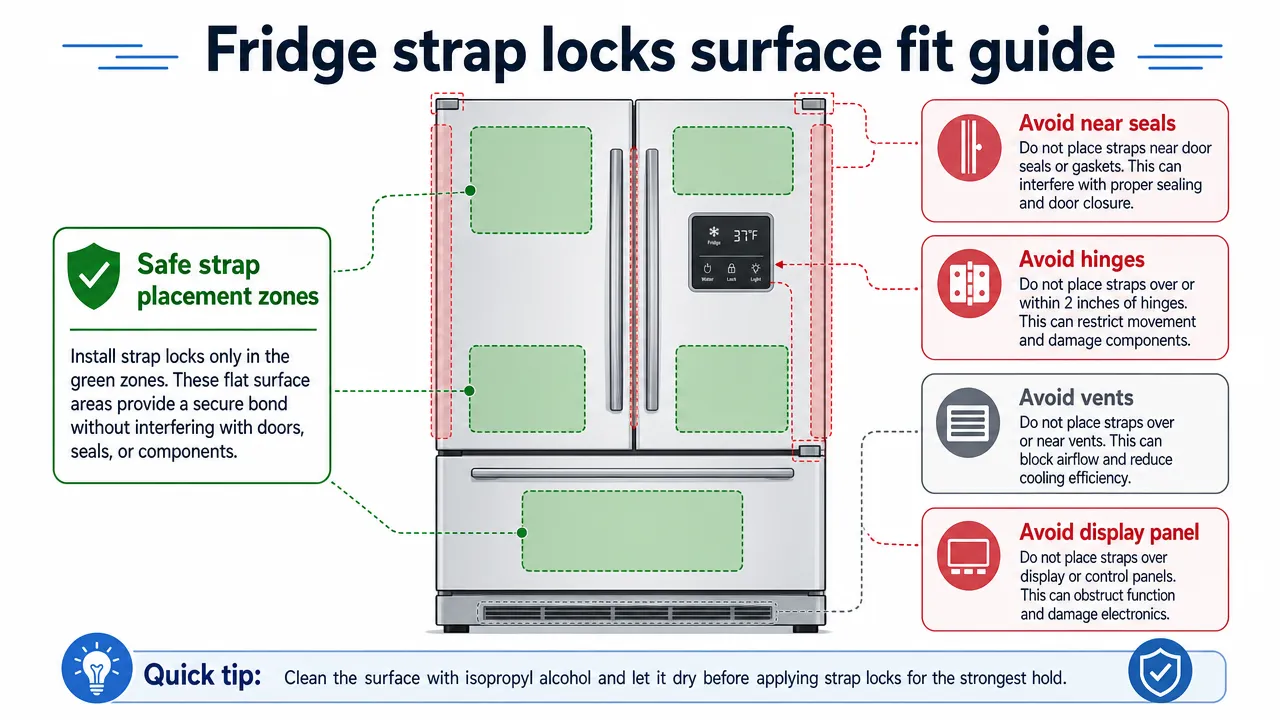Fridge strap locks surface fit guide