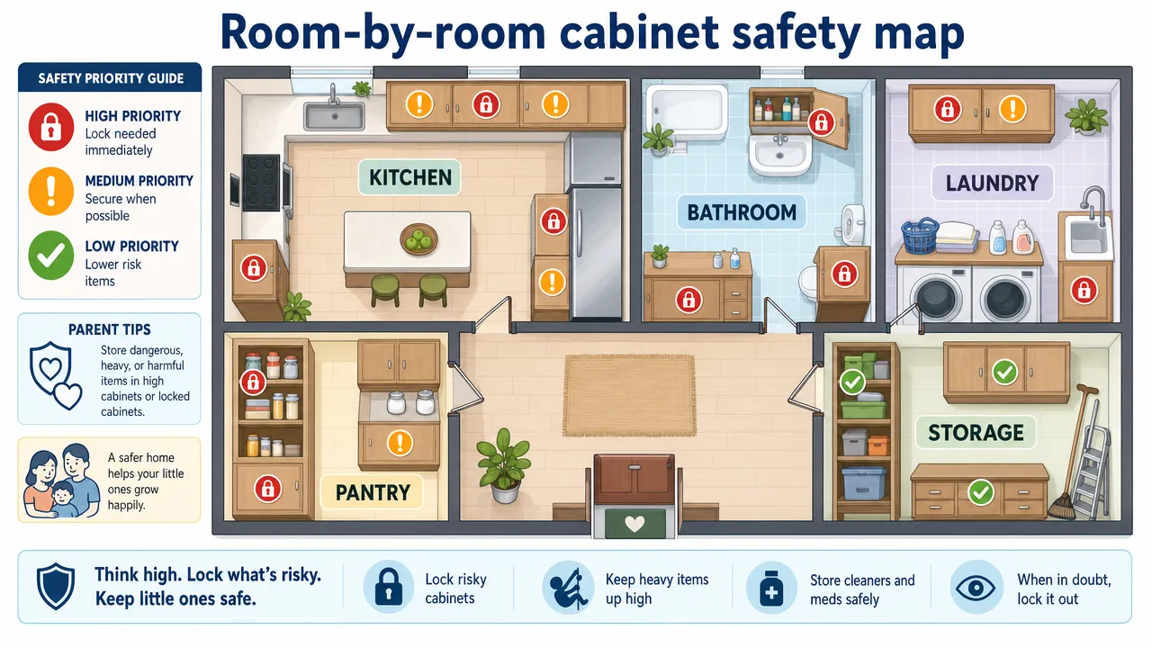 Room-by-room cabinet safety map