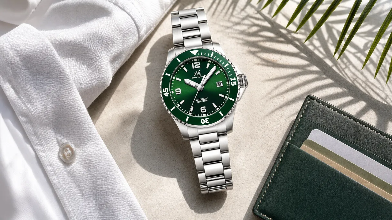 Green Dial Vacation Watch Styling