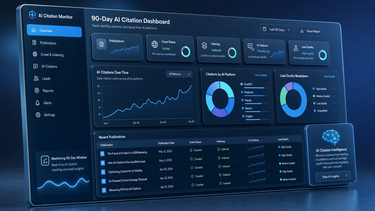 90-day AI citation monitoring dashboard